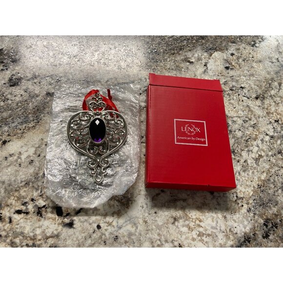 2013 Lenox Bejeweled Scroll Heart Ornament Silver Plated Purple NIB Christmas - Picture 4 of 5